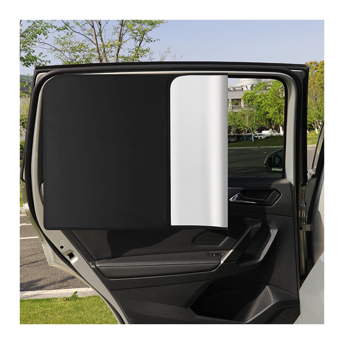 Ziciner Car Window Sun Shade（Only for Metal Frame）, 2 Pcs Auto Side Rear Magnetic Windshield Curtains, Sun Heat Blocker and UV Rays Protector, Universal Window Covers for Car, SUV (Silver-Back Window)