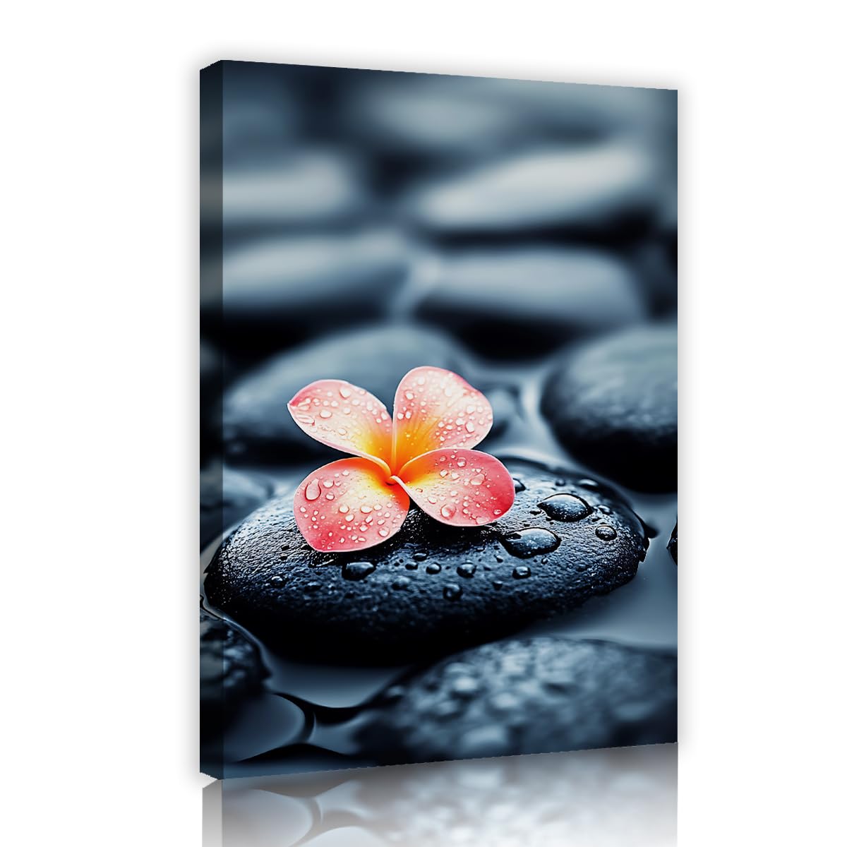 Via Vela Zen Frangipani Blossom Framed Canvas Pictures Dining Room Wet Massage Painting Wet Flower Poster Botanical Wall Art for Living Room Decor 80x120cm