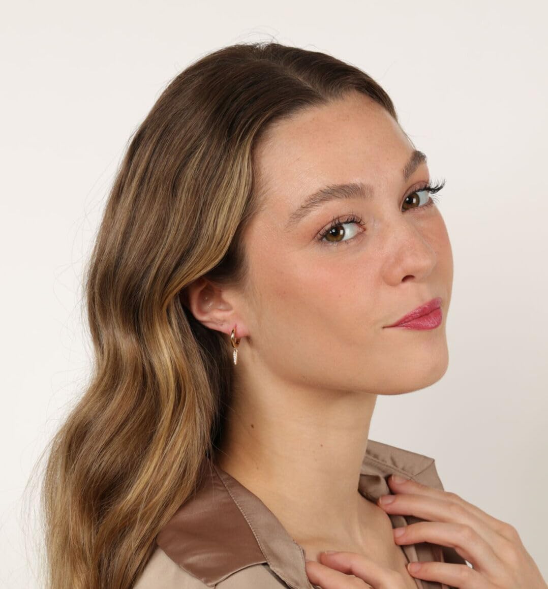 Lavari Jewelers Lab Grown Diamond Hoop Earrings for Women - 18k Yellow Gold Plated 925 Sterling Silver Mini Charms Dangle Earrings for Her (F-G, VS1-VS2, 0.07 cttw) Hypoallergenic Snap-In Hinged Hoops - Image 2