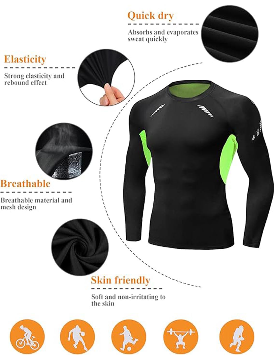Terecey Maglia a Compressione Uomo Manica Lunga Maglia Termica Uomo Ad Asciugatura Rapida Maglie Tecnica Traspirante Maglie Sportiva Palestra T-Shirt M-3XL