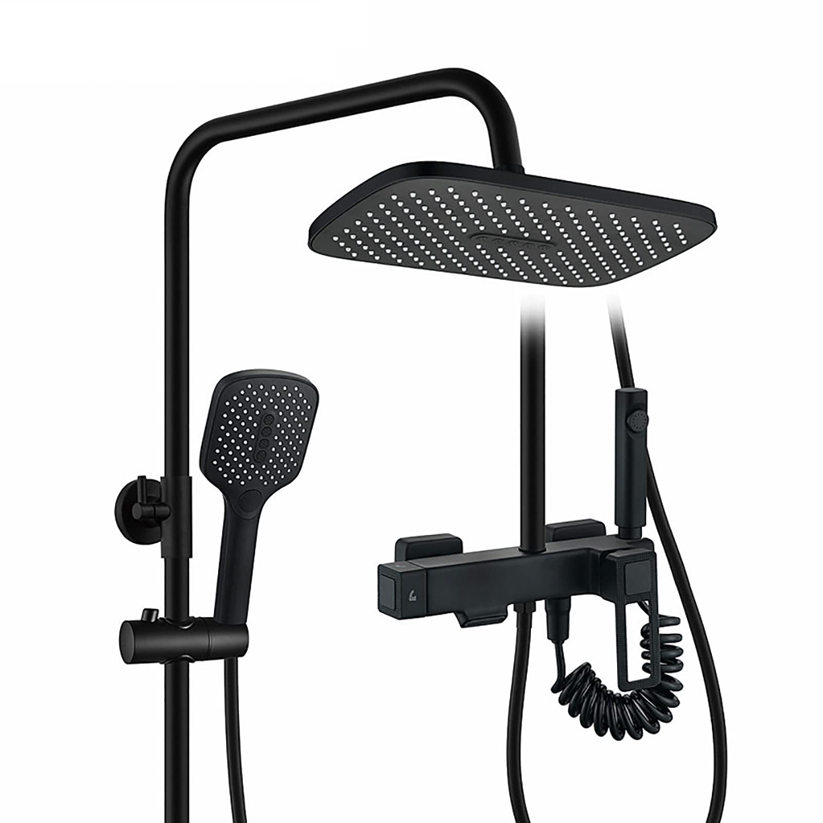 Système de douche noir ou chromé avec mitigeur combiné mural et douchette bidet