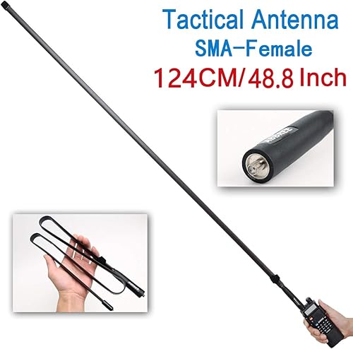 Miniatura 2 de Abbree SMA - Antena de banda dual hembra VHF/UHF 144/430 MHz antena de látigo suave de alta ganancia para radio bidireccional Baofeng UV-5R UV-82.