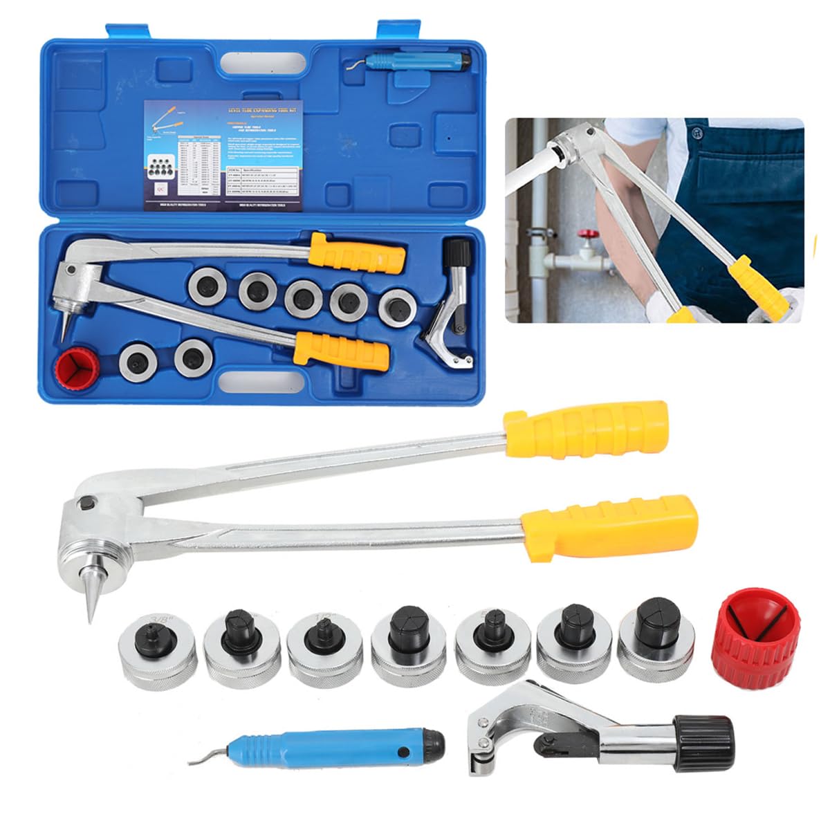 Juego de expansores de tubos de 10-28mm; juego de separadores de tubos, juego de expandidores de tubos, herramienta de expansión de tubos para tubos de cobre, latón y aluminio, con cabezas de