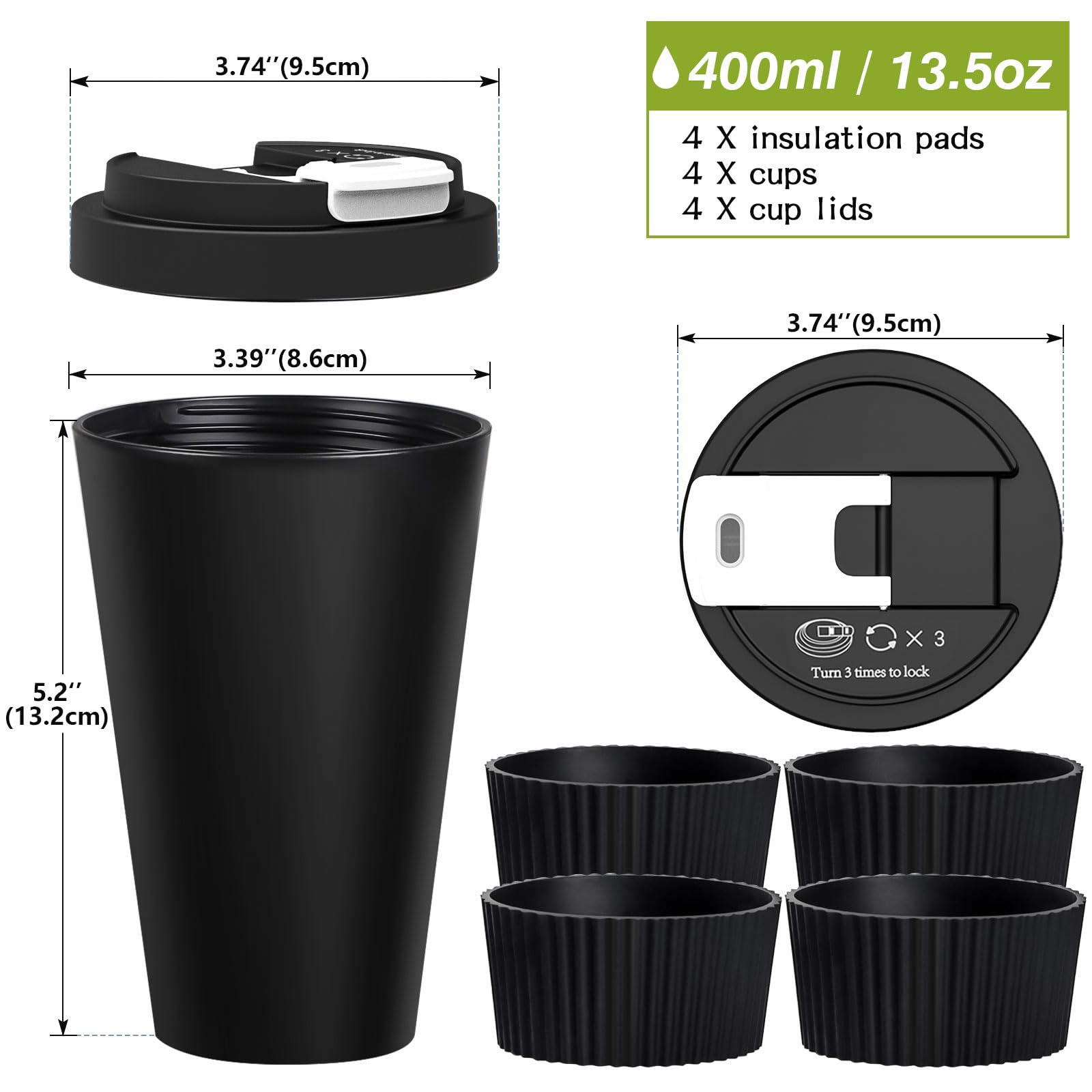 Greentainer Travel Mugs with Lids, Plastic Unbreakable Leakproof Coffee Cups - Image 2