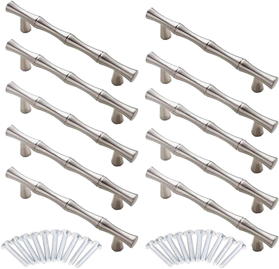 AchNau Cabinet Handles Bamboo Shape Kitchen Cupboard Dresser Closet Drawer Door Pulls CC 3-3/4"(96mm) Pack of 10
