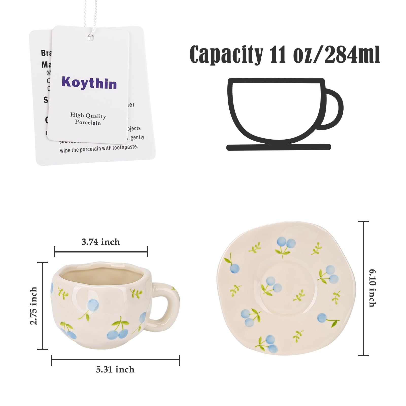 Koythin Ceramic Coffee Mug with Saucer Set - Image 2