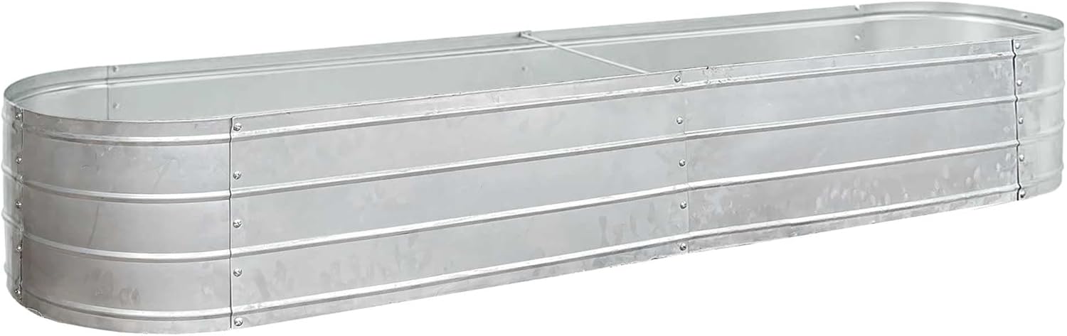 Grapevine Galvanized Steel Raised Garden Bed, Oval, 79IN, Silver