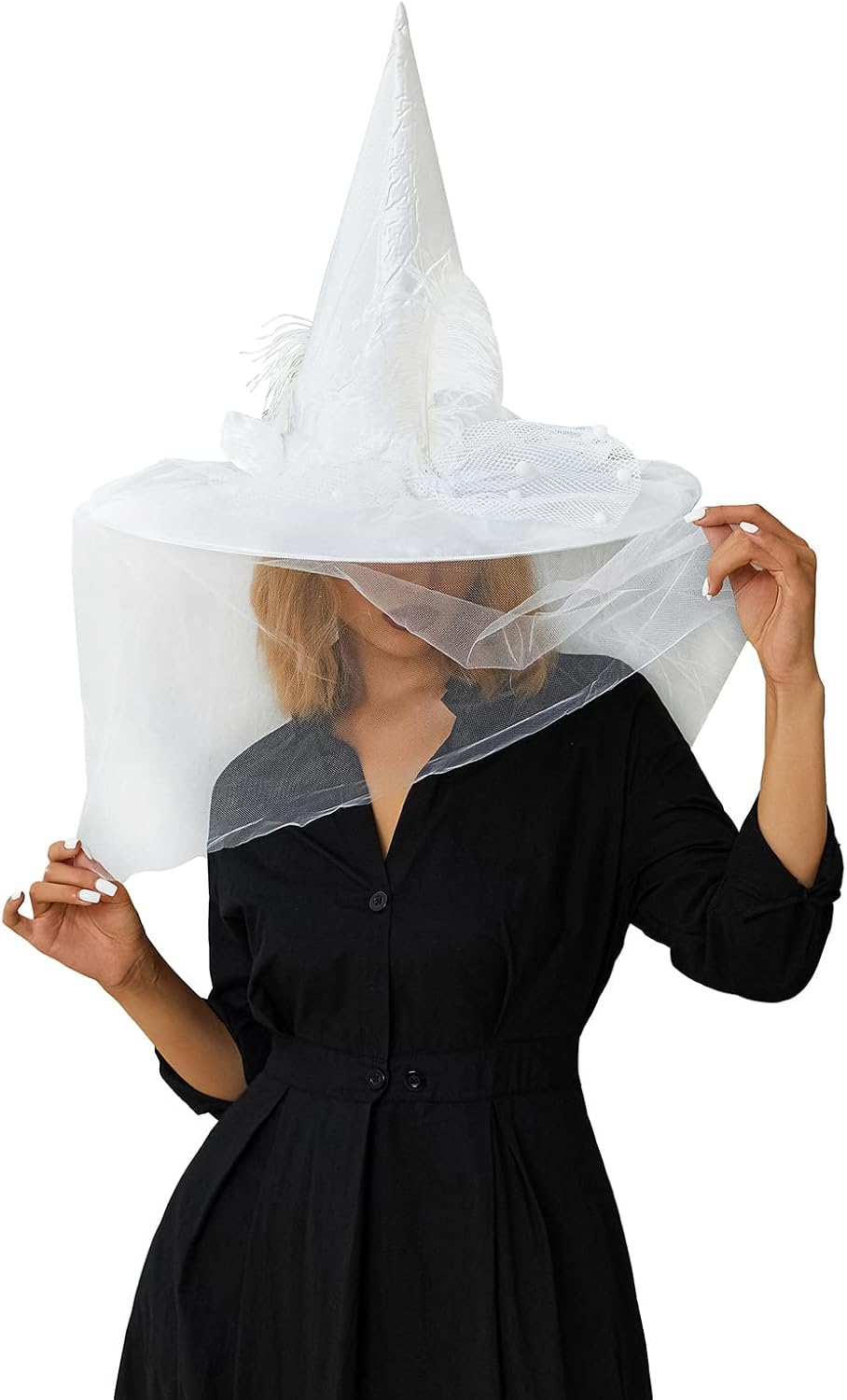 Halloween Deluxe Witch Hat Veils Spiders Feathers Felt