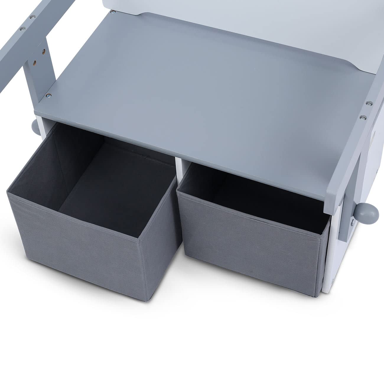 Baby Vivo Multifonctionnel 3en1 Table et Banc en Bois pour Enfants avec Coffres à Jouets - Coffre Porte-Jouets pour s'asseoir et Garder pour la Chambre d'enfant - Felix en Gris
