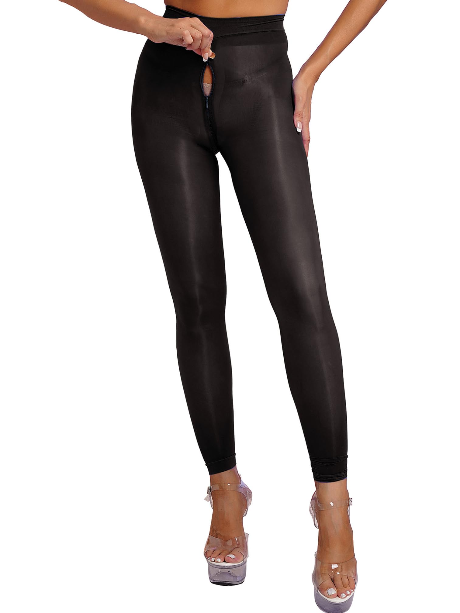 Agoky Women's High Waist Pantyhose Hosiery Seamless Silk Tights With Zipper Crotch