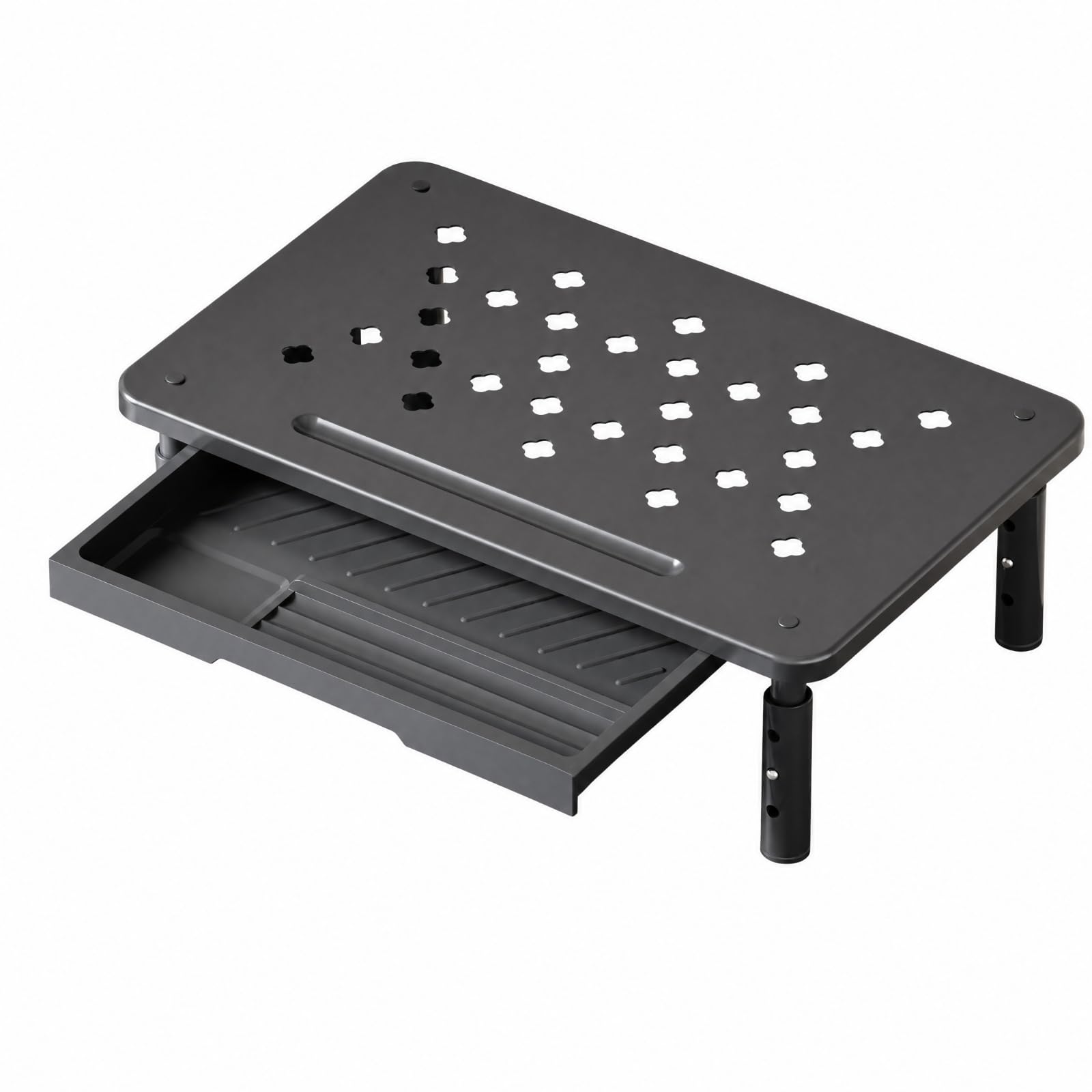 Amagogo Soporte Pantalla Escritorio con Cajón Ahorra Espacio Elevador Ajustable Escritorio Multifuncional Base Elevadora con Cajón Extraíble, Negro