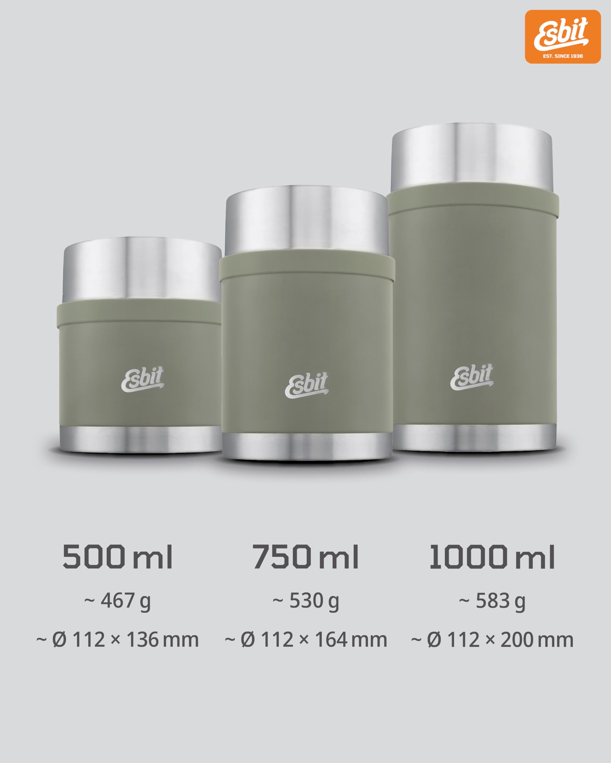 Esbit Thermobehälter Sculptor für Essen - Warmhaltebehälter 750 ml in Stone Grey - aus Edelstahl für warme und kalte Speisen