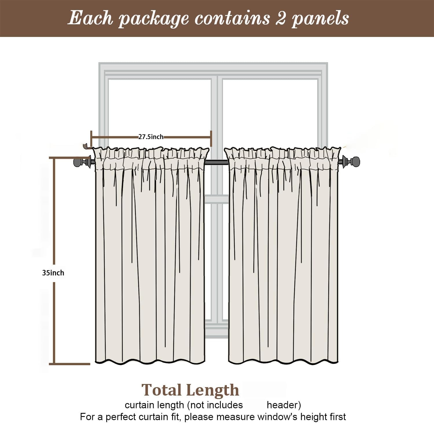 Kitchen Cafe Short Curtains,for Front Door Window Shades Para Cocina over Sink Small Closet Basement Farmhouse rv Bathroom Valances Sink Skirt Sheer Short Curtain (2 Panels) (beige, 27.55*35)