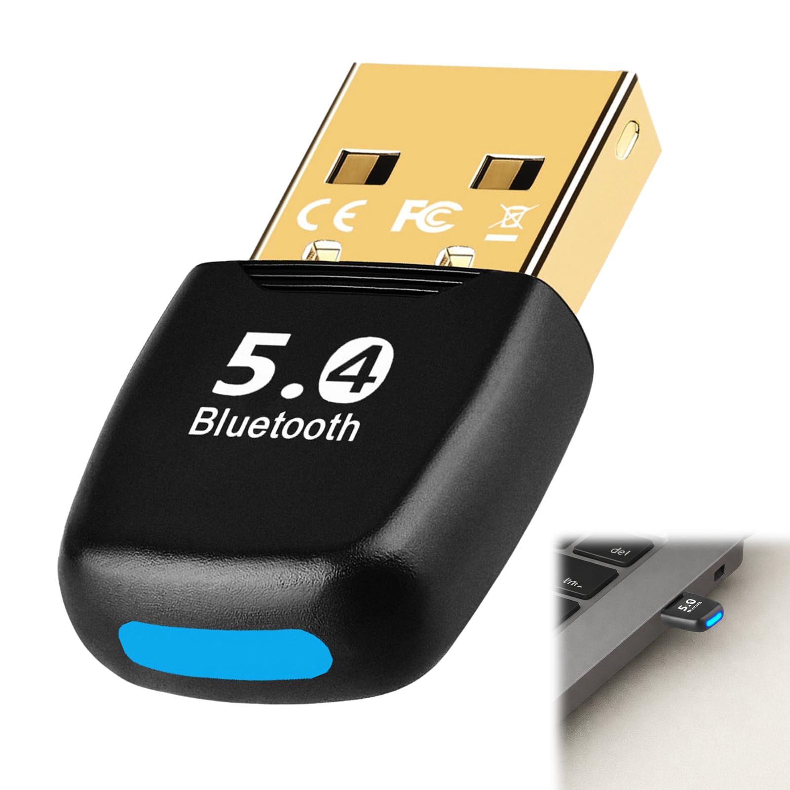 Adaptador Bluetooth para PC, dongle USB Bluetooth 5.4, adaptador USB de baja latencia, llave Bluetooth para ordenador de escritorio/portátil, Plug & Play, receptor Bluetooth para Windows
