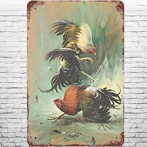 Metal Sign 8'x12' Vintage Pelea De Gallos, Retro Wall Decor Farm Rooster Fighting Cock Cockfighting...