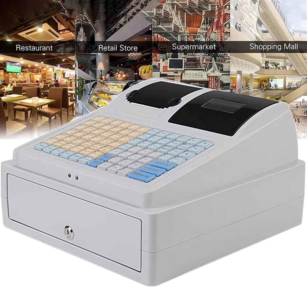 Caisse enregistreuse for Petites Entreprises, Caisse enregistreuse multifonctionnelle Commerciale à 8 LED numériques, Caisse enregistreuse électronique 81 Touches