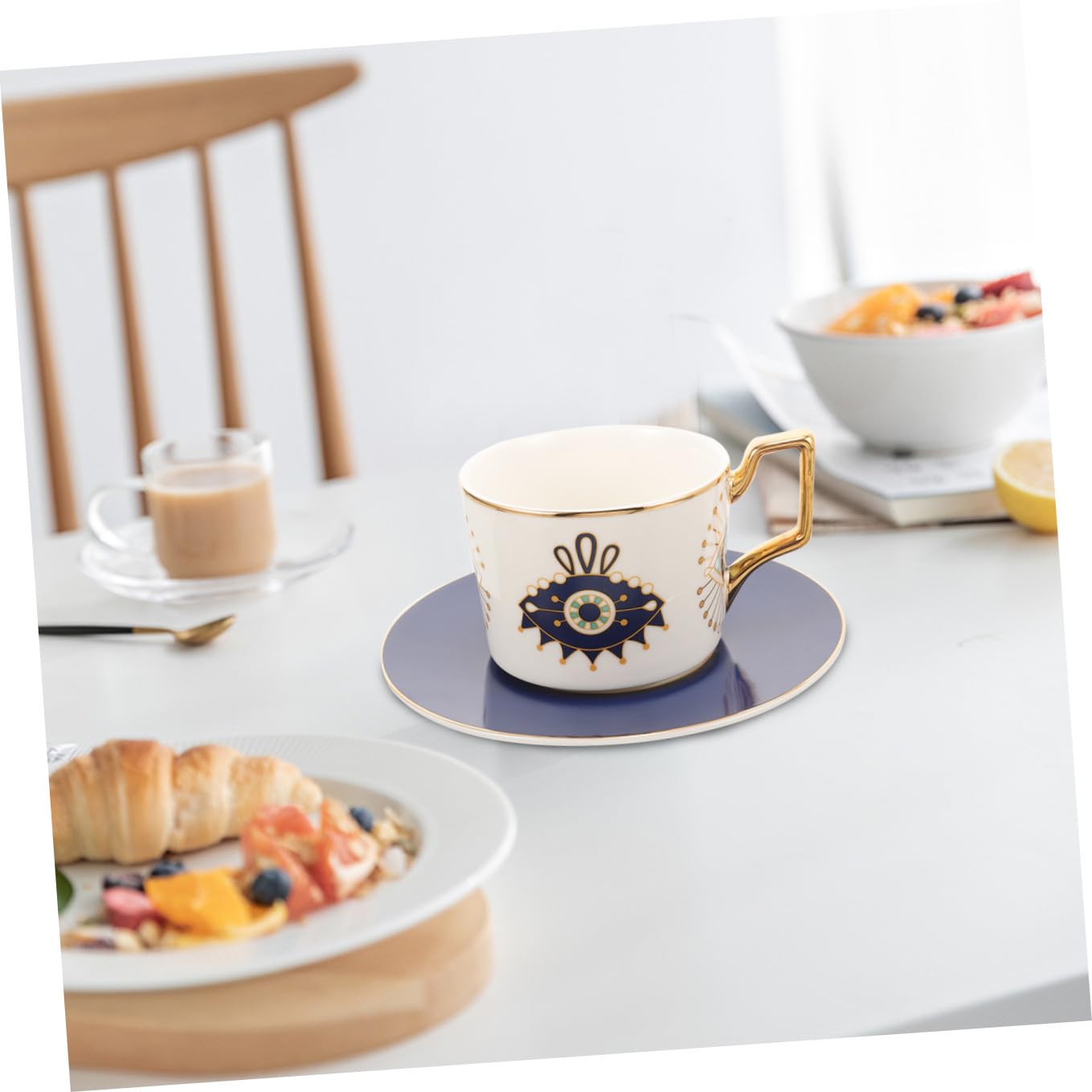 1set Tazze Da Caffè Ceramica Con Piatto Elegante Mug Decorativa Con Design Occhio Maligno Perfetta Per Tè Pomeridiano e Utilizzo Quotidiano