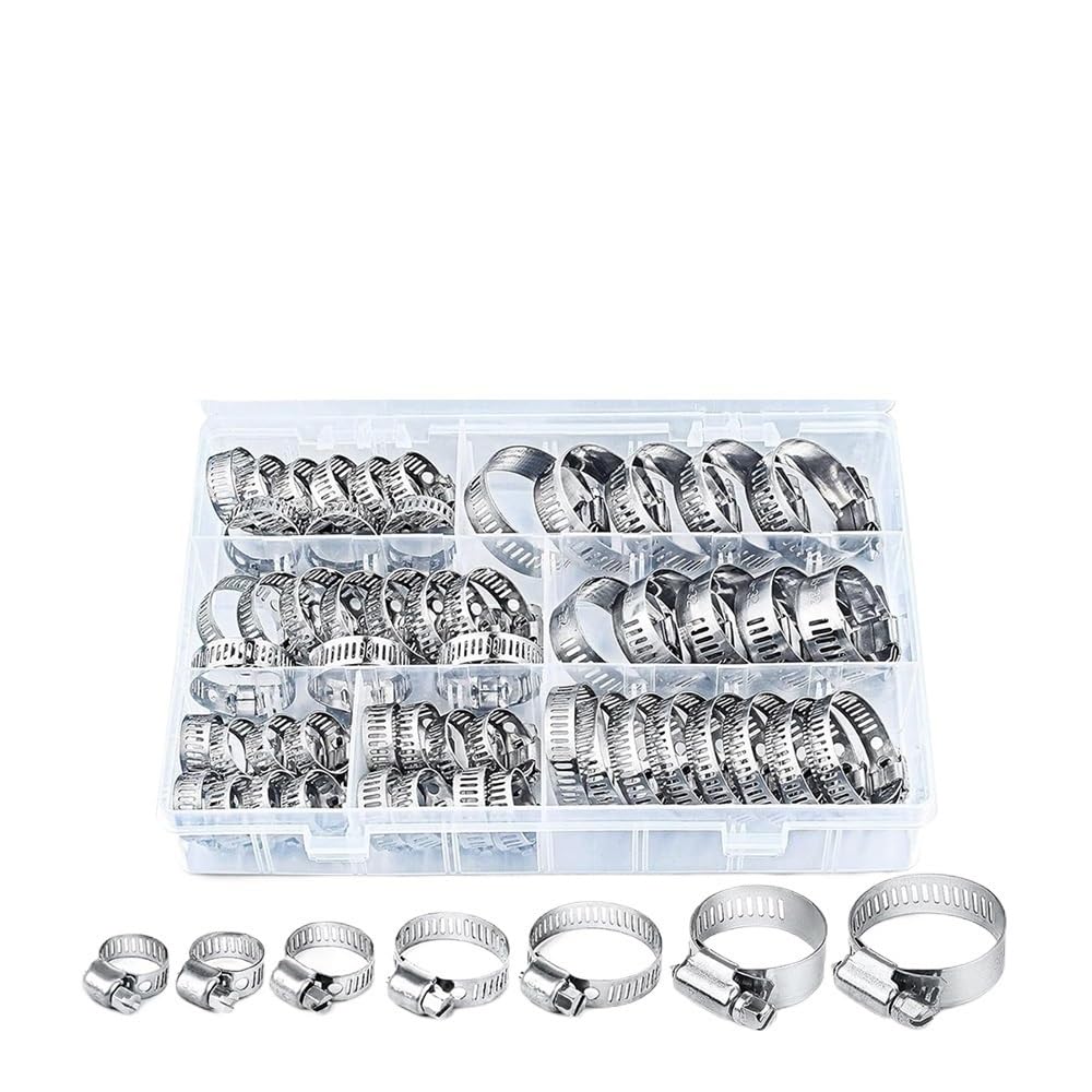 Weoodoer One Color 60Pcs Hose Clamps,304 Stainless Steel Adjustable 6-38Mm Worm Gear Clamp Duct Pipe Fuel Line For Plumbing
