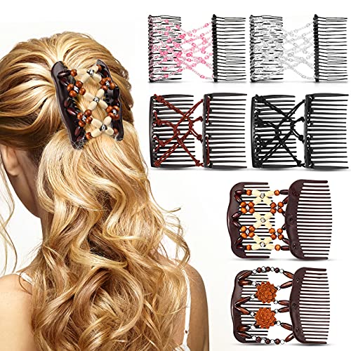 6 Pieces Magic Hair Combs Stretchy Double Comb Hair Clip Magic Beaded Double Stretching Combs Double Slides Hair Combs Magic Elastic Hair Clips for Women Ladies Girls DIY Accessories (Classic Style)