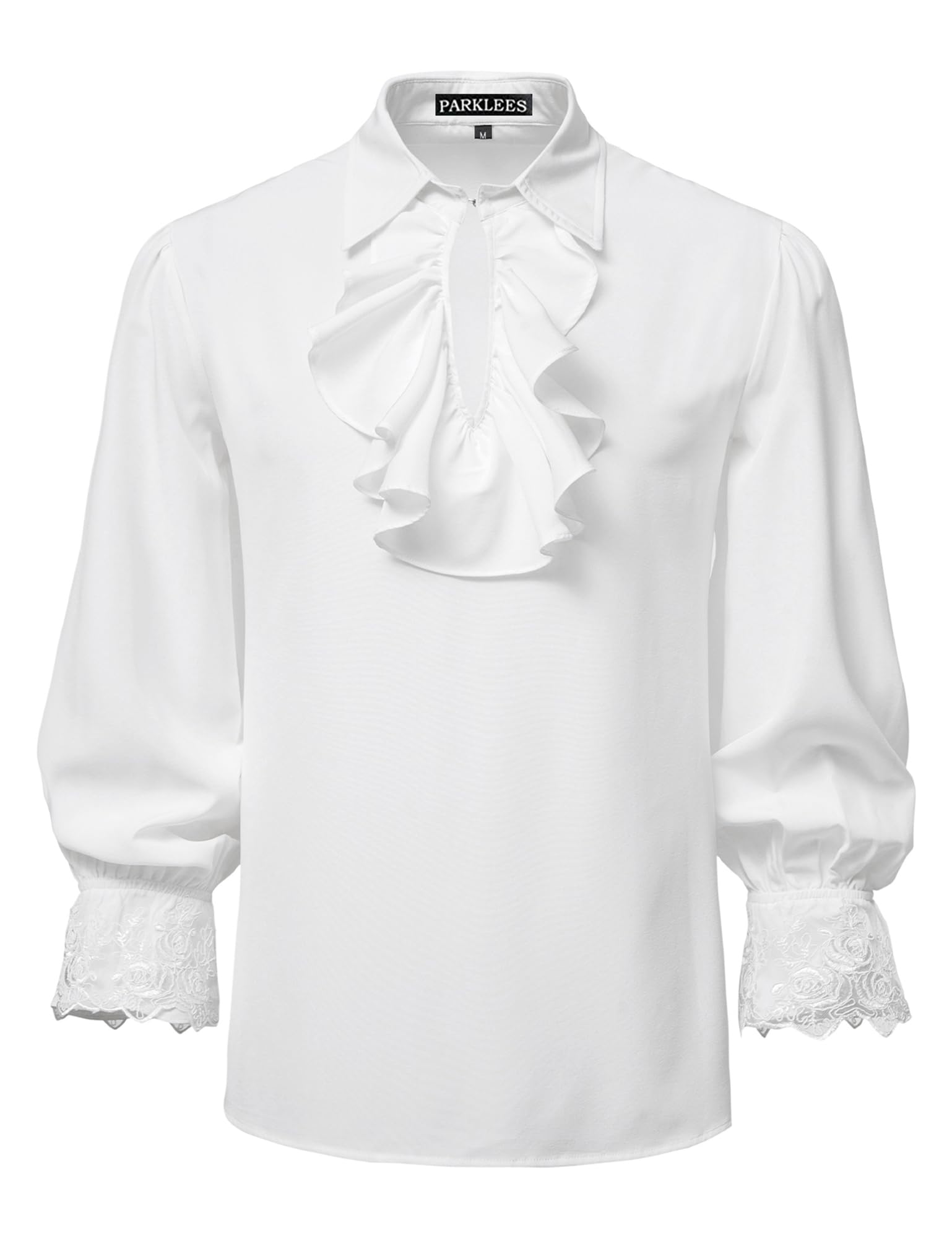 PARKLEES Men's Renaissance Pirate Ruffled Frilly Costume Pure White M โ image 1