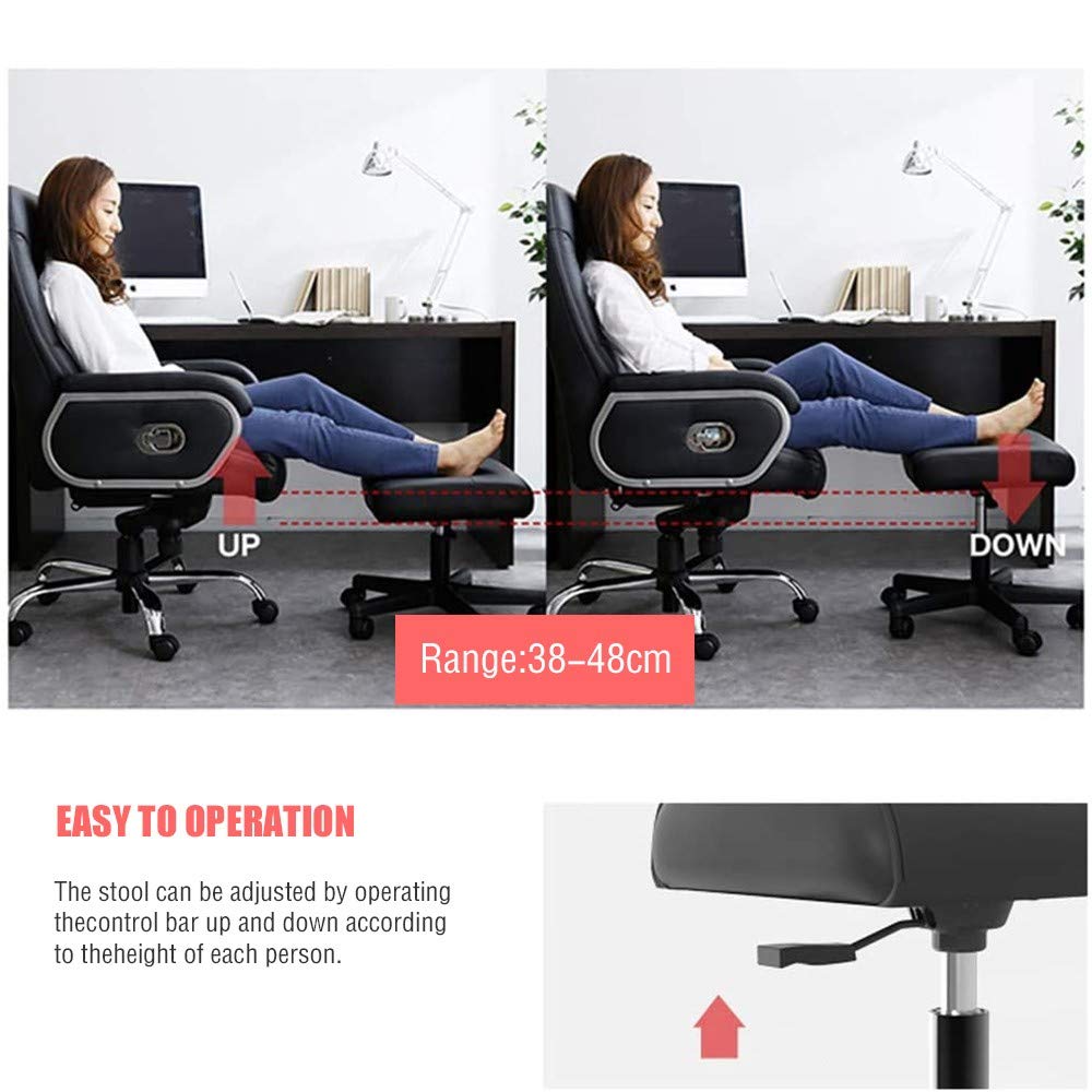 Verstellbare Büro-Fußstütze mit Rädern, Gaming-Stuhl, Fußhocker, PU-Leder, Fußständer unter dem Schreibtisch, höhenverstellbar, rollende Beinstütze für Büro, kleiner Fußhocker für Computer-Fußstütze