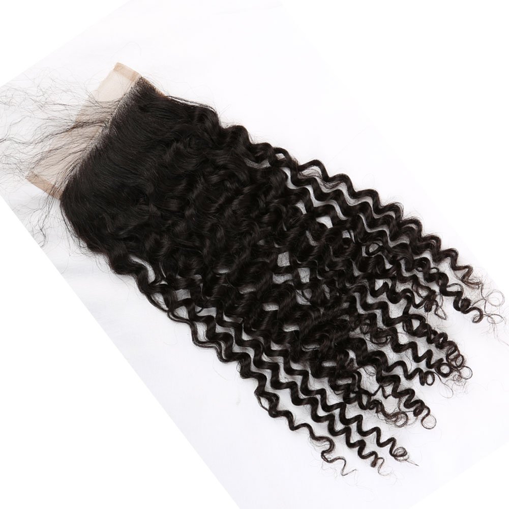 5x5 Deep Curly Wave Lace Closure 100% Human Hair with Baby Hair Brazilian Virgin Hair Closure Free Part Natural Color 16inch