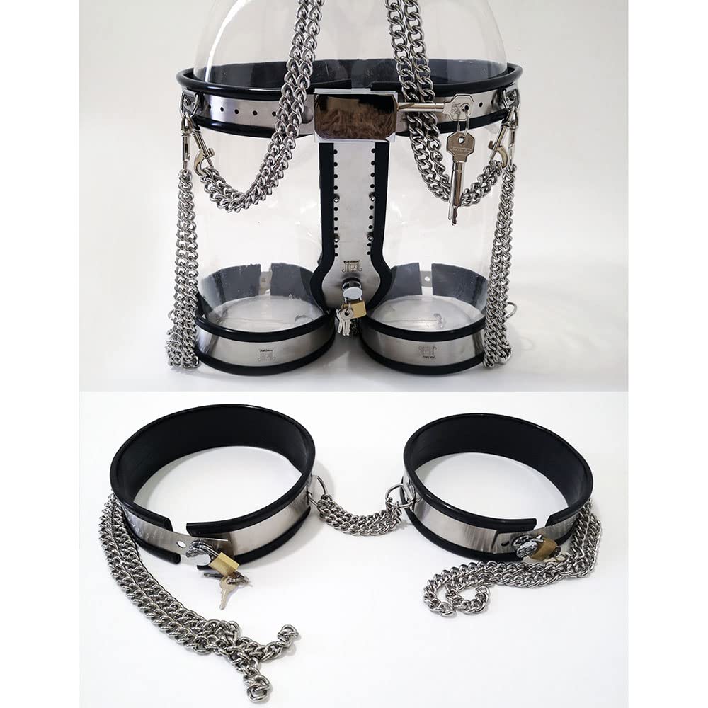 3pcs Damen Keuschheitsgürtel BDSM Bondage Set mit BH Schenkel-Ring und Keuschheit Gürtel, Edelstahl Restraint Unterwäsche Fetisch Erotisches Dessous Sex Spielzeug Für Frauen