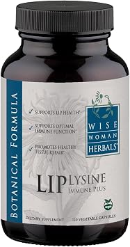 Wise Woman Herbals Lysine Immune Plus Lip - 120 Count Vegetable Capsules - Clinically Proven Lip Health & Immune Support L-Lysine Bioactive with Zero Harmful Additives