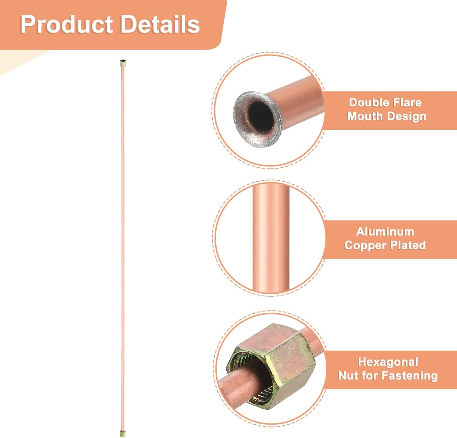 uxcell 2Pcs Air Compressor Exhaust Tube, 3/8" Thread Dia 31" Length Hex Nut Aluminum Tube Air Tube Compressor Hardware Accessories Replacement Parts(Flared Mouth)