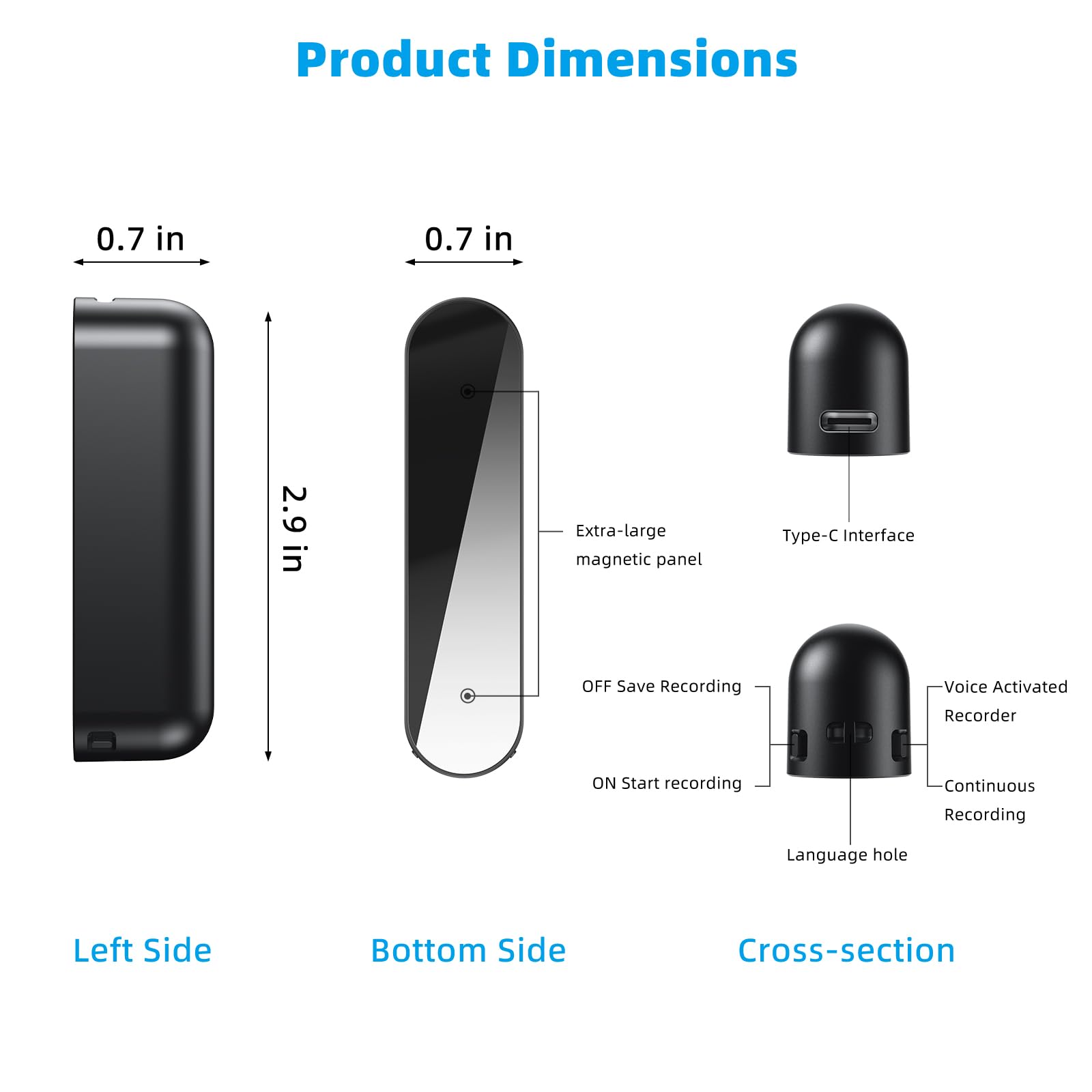 Grabadora de Voz, Tiempo de grabación Continua de 40 días, grabadora de Voz espia activada por Voz Digital, microdispositivo grabación de 128GB, Grabadora Audio Recargable USB grabadora
