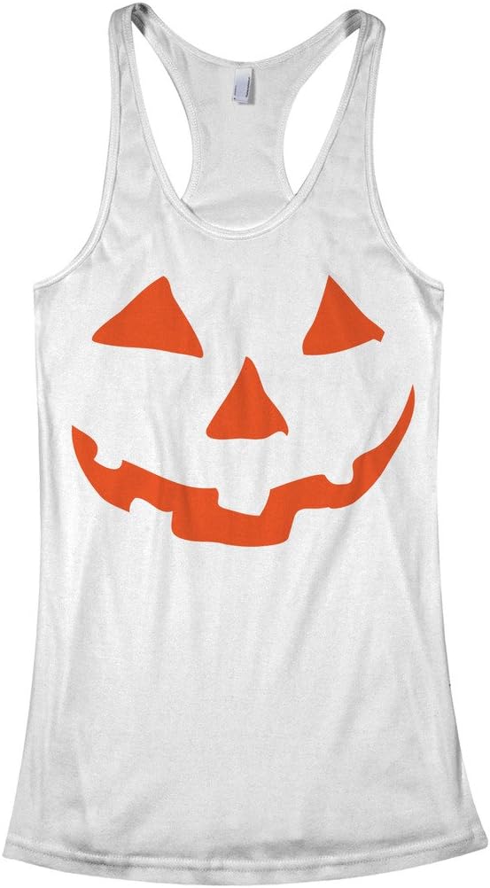 Threadrock Women's Orange Halloween Pumpkin Face Racerback Tank Top