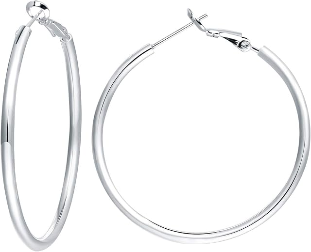 3 Pairs Silver Hoops Earrings for Women, 925 Sterling Silver Post Hoop Earrings, Large Hoop Earrings Set for Girls Gifts