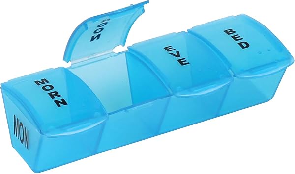 Apex Pill Container Desktop Pill Organizer A Compact Pill Planner with 4 Times a Day Pill Removable Compartments Assorted Colors, White and Blue, 1 Count
