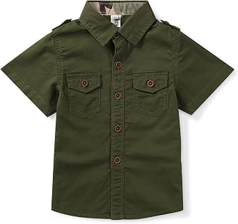 Boys Button Down Short Sleeve Shirts Cotton Lightweight Casual Shirts Tops