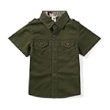 Boys Button Down Short Sleeve Shirts Cotton Lightweight Casual Shirts Tops Two Pockets