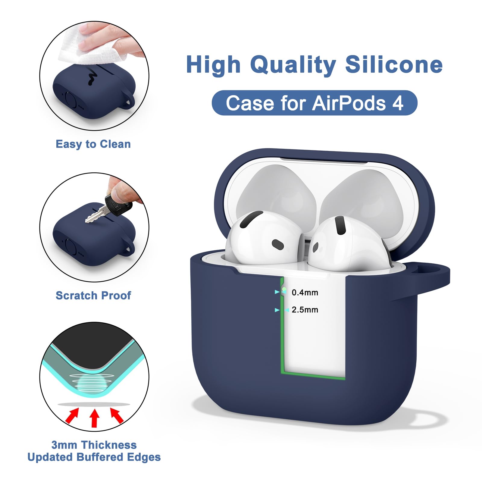 KOKOKA Siliconen hoes, compatibel met Airpods 4 2024, led