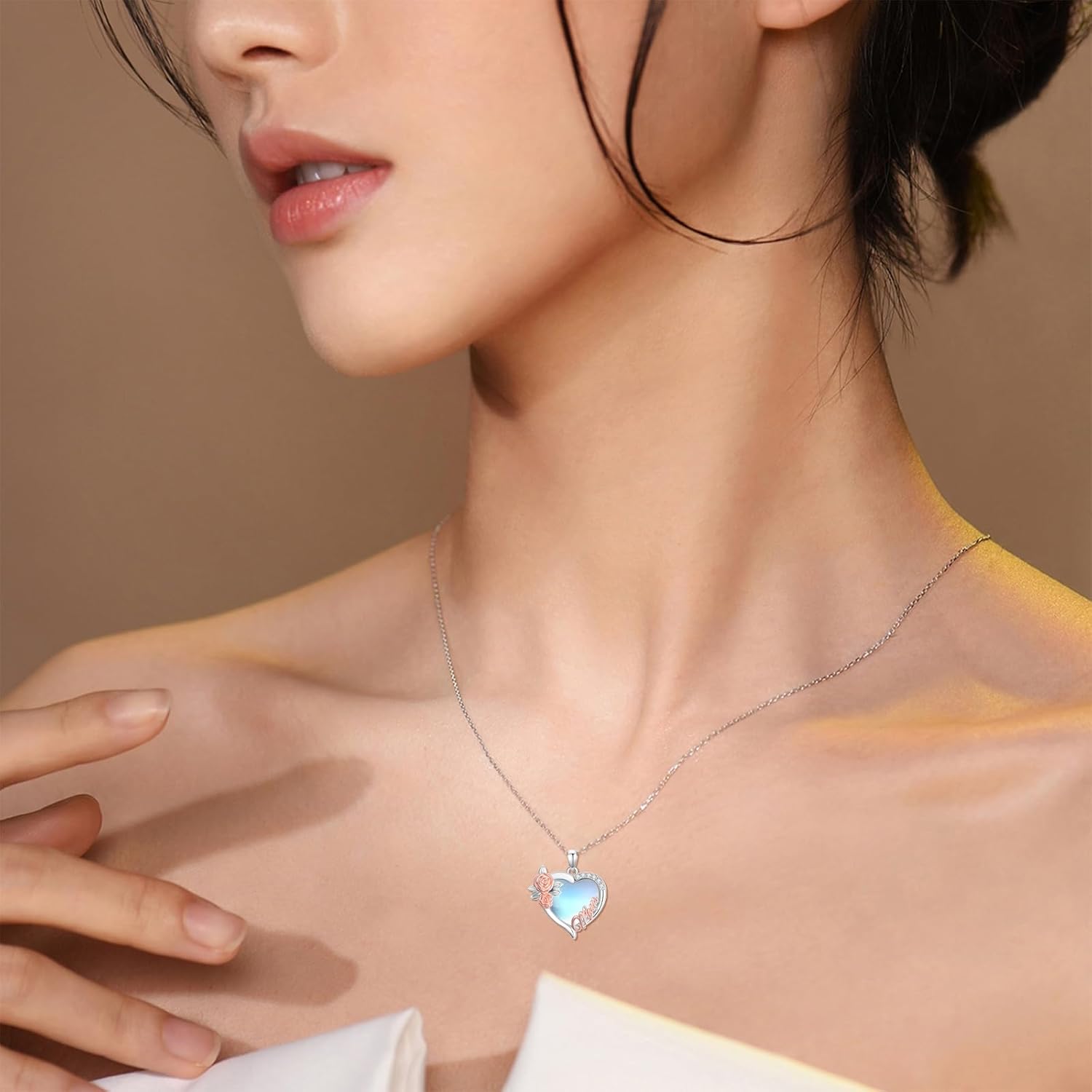 Christmas Gifts for Gigi/Mom 925 Sterling Silver Gigi/Mom Necklace with Heart Moonstone Mother's Day Birthday Jewelry Gifts for Grandma/Mother Women - Image 2