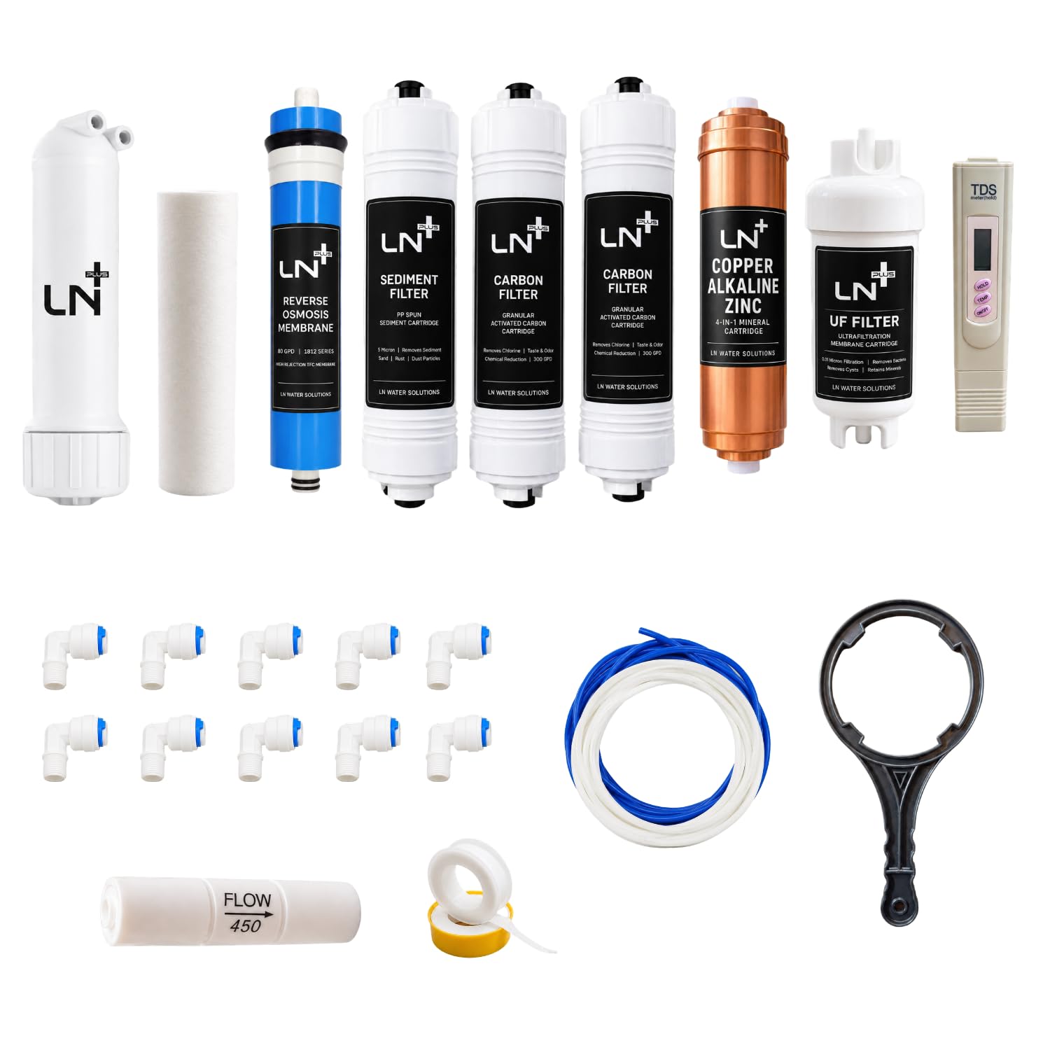 Complete 80 GPD RO Water Purifier Service Kit with 4 in 1 Copper Alkaline Zinc Cartridge, RO Membrane, UF, Sediment, Carbon Cartridge, TDS Meter & Installation Accessories-image-43