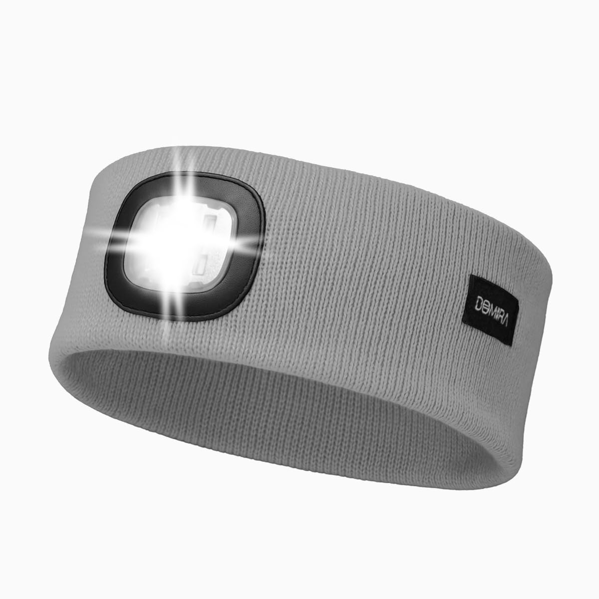 Domira Grey Rechargeable Led Head Torch | Super Bright Headlamp For Running, Camping, Hiking | Waterproof Hard Hat Light | Usb Headtorch | Head Lamp For Adults, Kids, Fishing, Mechanic, Work (Grey)