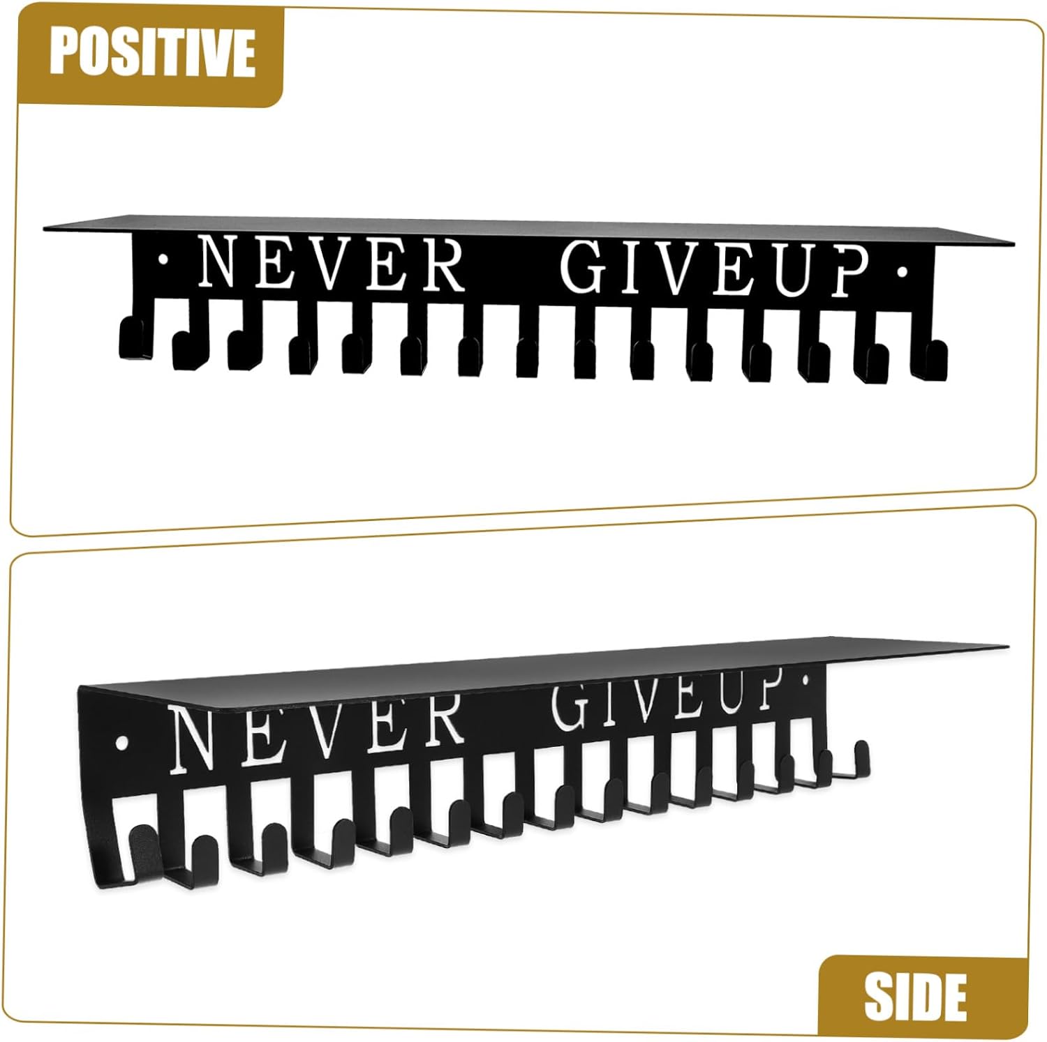 Wall-mounted Medal Hanger Rack 40x10x6.6cm Black Metal Display Stand Organizer Hook for Race Medals Sports Award Display in Home Or Office