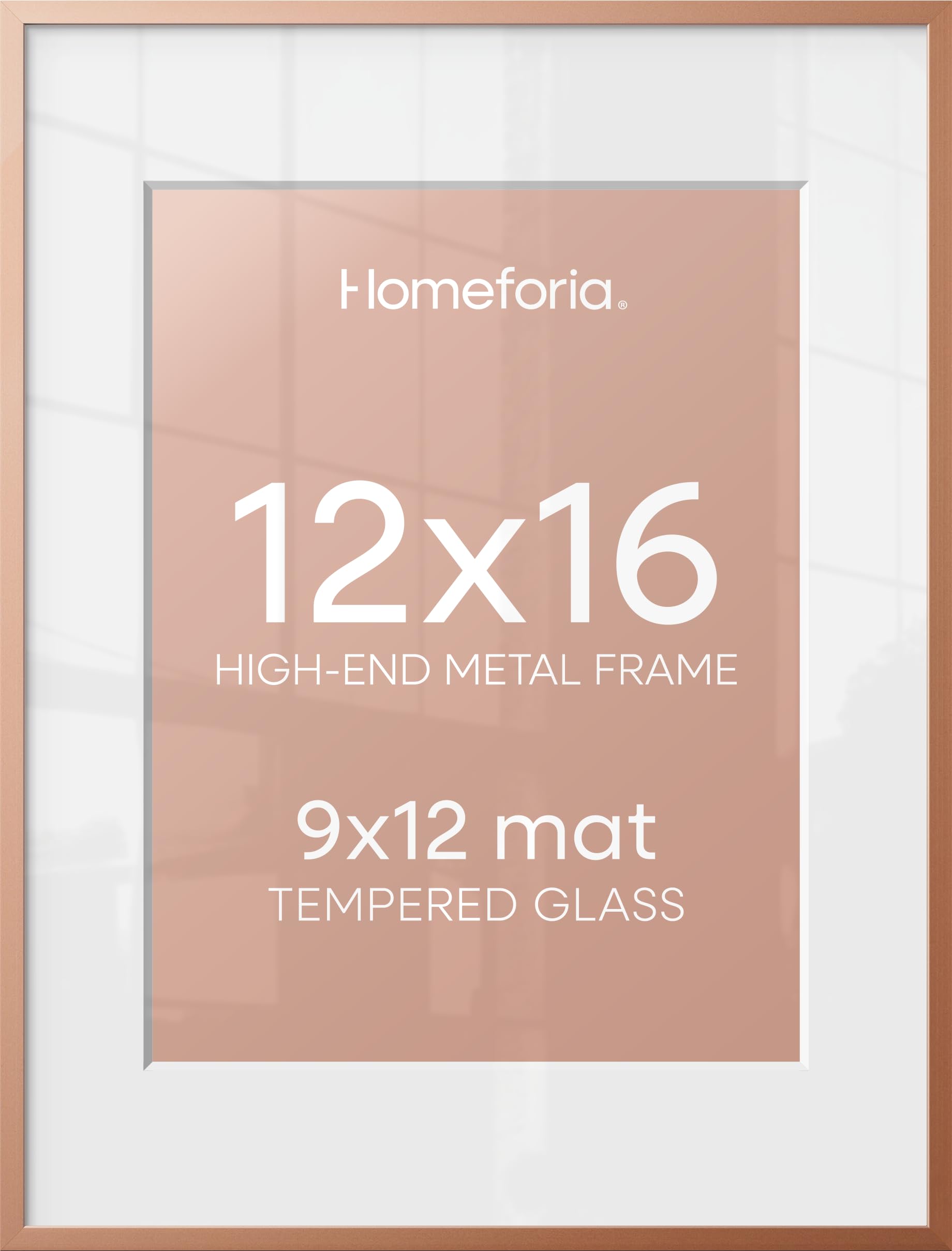 Homeforia 12x16 Rose Picture Frame, High-End Metal, 9x12 Mat, Glass | High End Aluminum, Tempered Glass, Acid-Free 9x12 Removable Mat, 12x16 in Edge-to-Edge Display 16x12, Wall Kit, Set Of 2