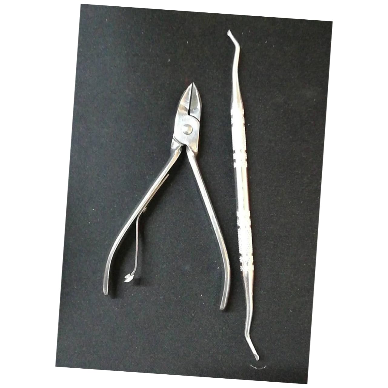 Ipetboom Set of 2 Nail Pushers Scissors Pliers for Dead Skin Removal Silver Rasp File Anti-slip Grip Nail Manicure