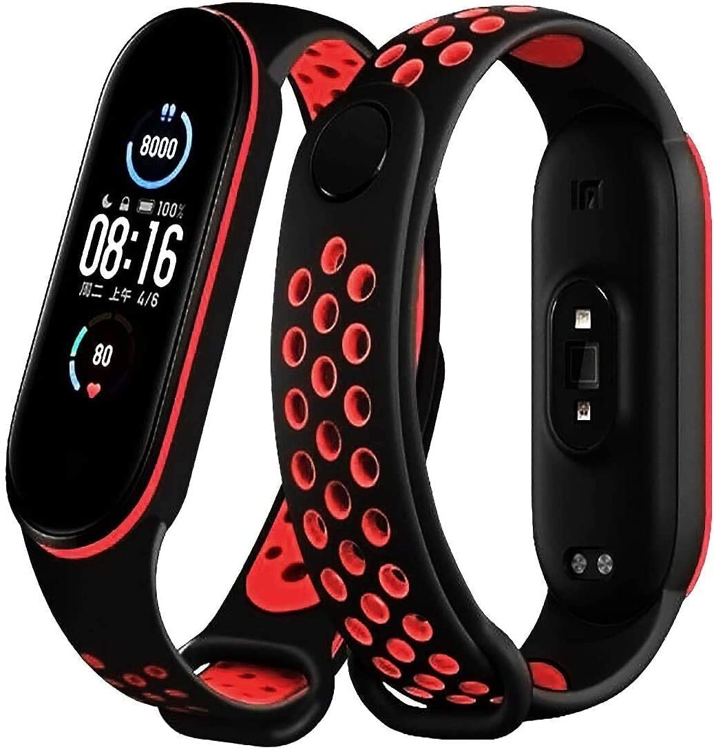 VEROX Adjustable Stylish Band Strap Compatible with Mi Band 5 Strap and Mi Band 6 Strap Band Replacement- Black Red (B0B5XHRL69) Amazon Price History, Amazon Price Tracker