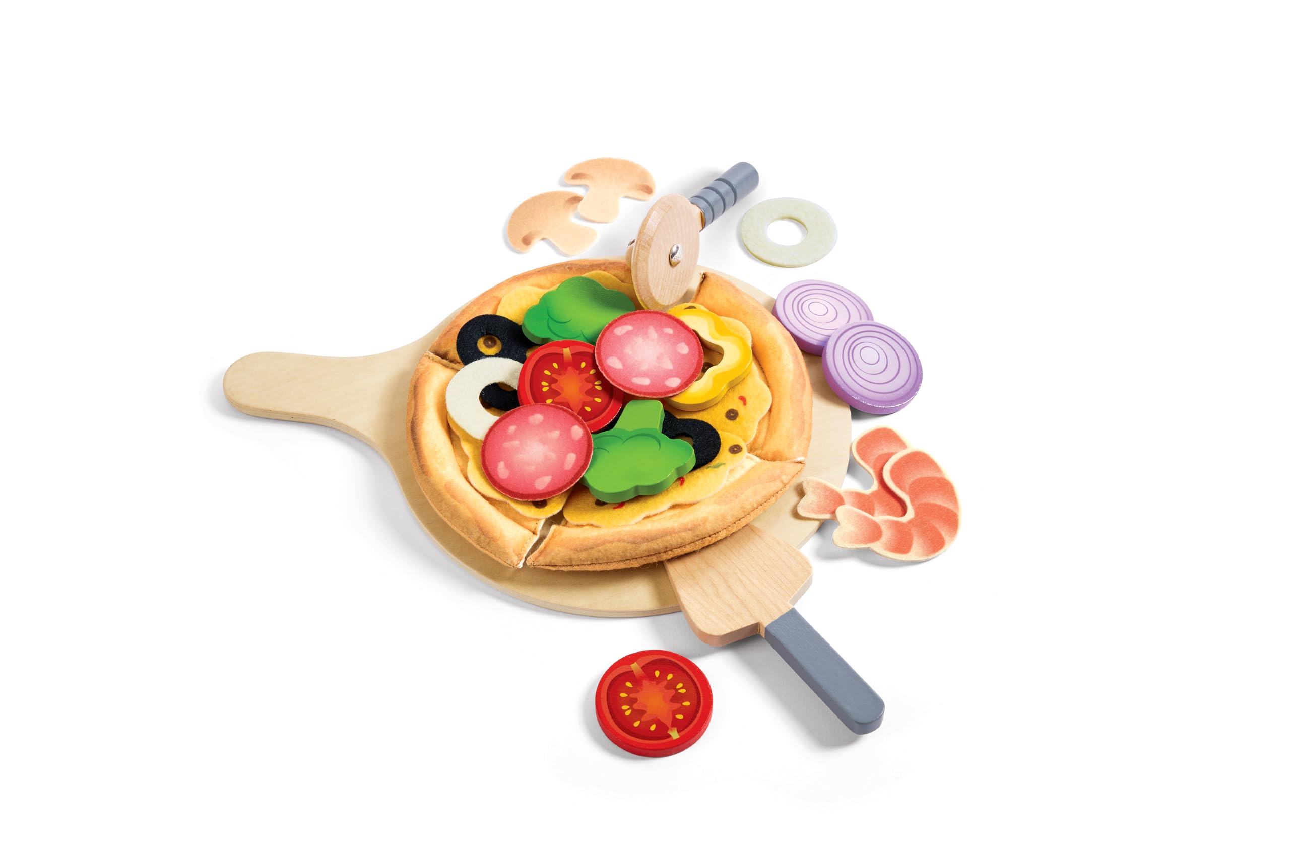Hape Perfect Pizza Playset | 29-Piece Wood Play Food Set with Serving Utensils for Pretend a Pizza | 3+ Years