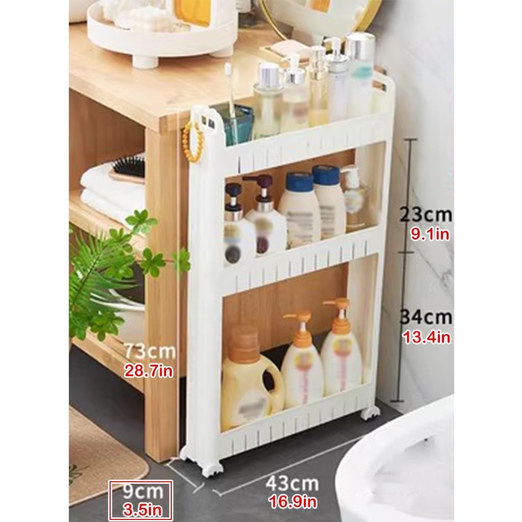 KITCISSL Estanteria Baño Carrito Auxiliar con Ruedas de 3 Niveles Estanterias, Estanteria Estrecha Carro de Almacenamiento Bathroom Organizer para Baño Cocina Lavandería Dormitorio (Color : 9cm)