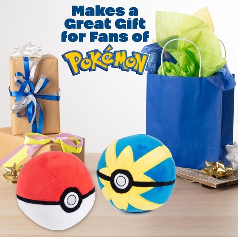 Pokemon - Poke Ball de 5 pulgadas y bola rápida de peluche, paquete de 2 unidades, con licencia oficial, auténtico juguete de pokeball de peluche suave con parte inferior ponderada, Gotta Catch 'Em