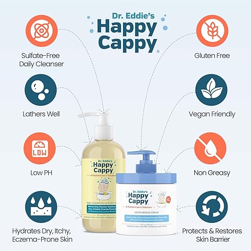 Miniatura 2 de Happy Cappy Paquete de champú para bebés, gel de baño y crema hidratante  Eczema Body Wash y loción para niños y niños pequeños, ayuda con la