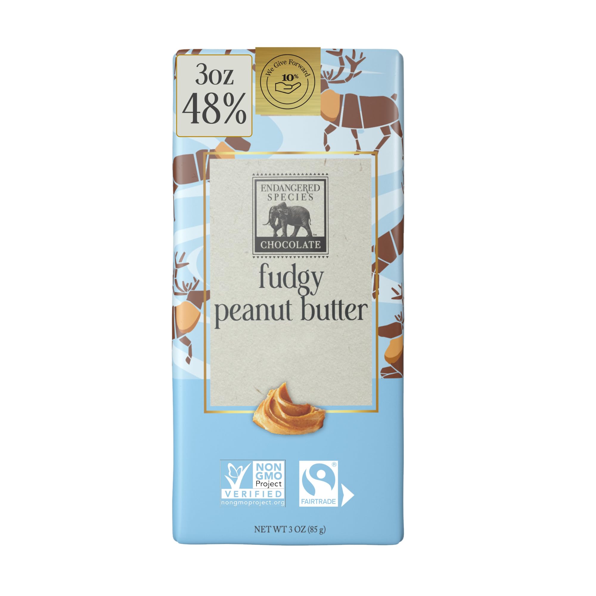 ENDANGERED SPECIES Fudgy Peanut Butter & Milk Chocolate Bar, 3 OZ