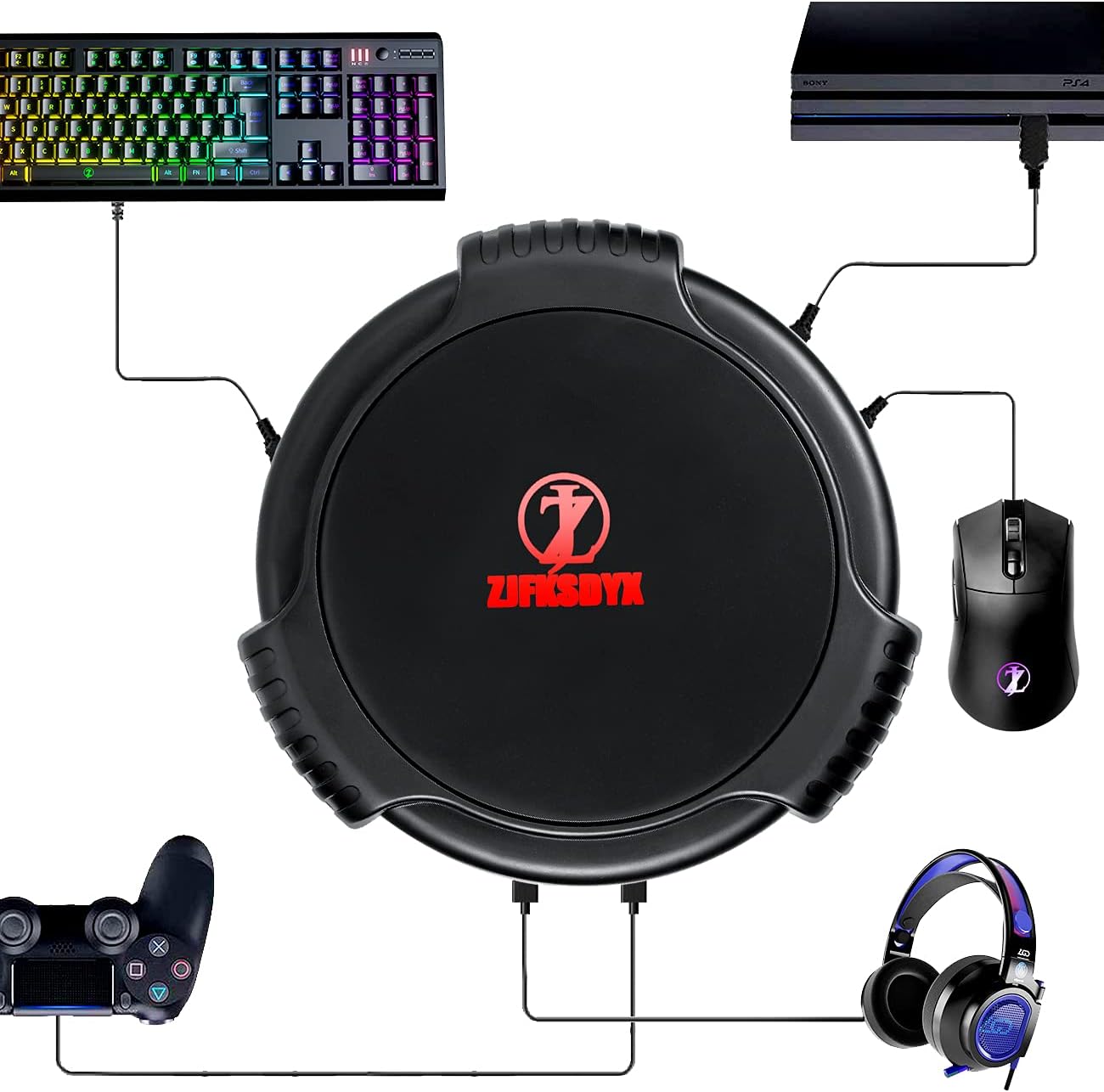 ZJFKSDYX Keyboard & Mouse for PS4 – Professional Adapter，21-Key Mechanical Keyboard, Gaming Mouse, 1:1 Controller Mapping, Plug & Play for Playing FPS, RTS, R6, Apex Legends (C91 Adapter)