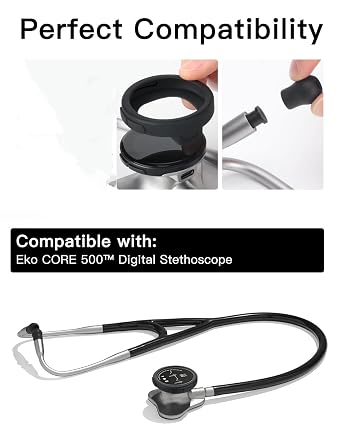Full Protective Kit for Eko Core 500 Digital Stethoscope 2 Silicone Rings + 4 Replacement Eartips, Shockproof & Scratch-Resistant, Comfort Fit for Long-Term Clinical Use